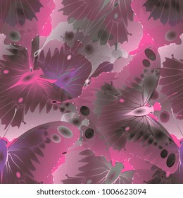 seamless pattern of pink butterflies