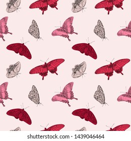 Seamless Pattern Pink Butterflies On Light Stock Vector (Royalty Free ...