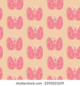 Seamless Pattern of Pink Butterflies on a Soft Beige Background. Charming pattern showcasing pink butterfly motifs set against a warm beige background, perfect for decorative and creative design 