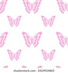 Seamless pattern of pink butterflies. Trendy y2k style illustration.