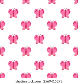 Seamless Pattern. Pink Butterfly with abstract ornament design wings. Vector illustration.