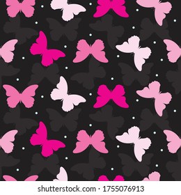 seamless pattern pink butterfly with dark background