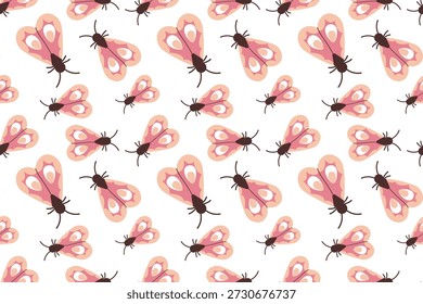 Patrón sin fisuras con una mariposa rosa con alas plegadas. Mariposa de verano. Ilustración de insecto de primavera. Hermosas mariposas tropicales de verano dibujadas a mano. Estilo plano.
