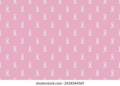 Patrón sin foco con cintas de cáncer rosadas. Mes de Concienciación sobre el Cáncer de Mama con antecedentes rosados y blancos. El símbolo de la cinta de Cáncer. Prevención del cáncer, apoyo a la salud de las mujeres. Vector 