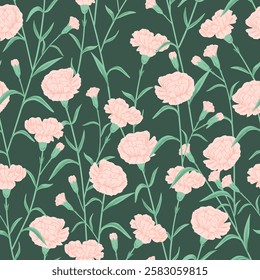 seamless pattern of pink carnation floral
