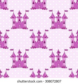 Seamless pattern with pink castles for a princess
