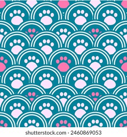 Seamless Pattern pink cat paw