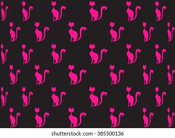 Seamless pattern of pink cats in black with bright colors pink.