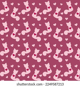 Patrón sin foco con gatos rosados y corazones sobre fondo morado. Ilustración del vector