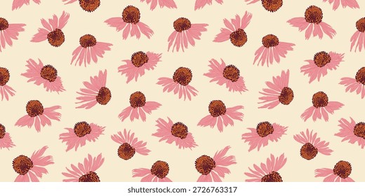 Patrón sin fisuras con brotes de manzanilla rosa. Fondo Abstractas de verano con Echinacea Purpurea para el diseño textil, carteles, Anuncios, cubiertas, postales