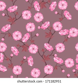 Seamless pattern with pink cherry blossom.