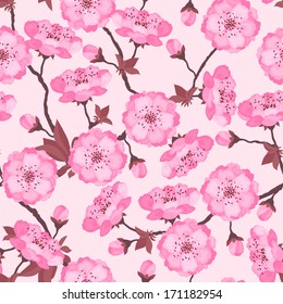 Patrón sin fisuras con flor de cerezo rosa.