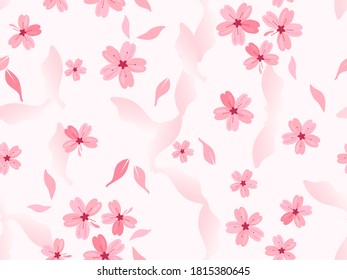 Seamless pattern with pink cherry blossom background vector illustration. Sakura Japanese flower.