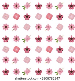 Seamless pattern with pink cherry blossom flowers on white background