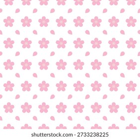Patrón sin fisuras con flores de cerezo rosa y pétalos que caen sobre un fondo blanco. Textura de Vector floral suave, ideal para textiles de primavera, papel de regalo, Fondos de pantalla y diseños románticos.