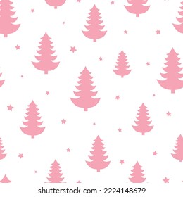 Seamless pattern pink Christmas tree silhouette vector illustration	