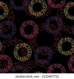 Seamless pattern with pink circles. Classic dotted seamless gold glitter pattern. Seamless vector illustration with pink and purple geometric shapes.