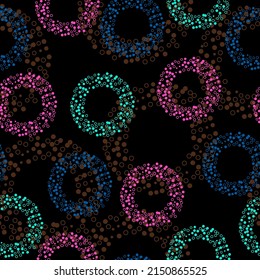 Seamless pattern with pink circles. Classic dotted seamless gold glitter pattern. Seamless vector illustration with pink and purple geometric shapes.