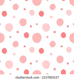 Seamless pattern of pink circles. Concept of baby shower, birthday, holiday, background, wallpaper, wrapping paper, print for clothes, cards, banner. Vector illustration for a girl in polka dots