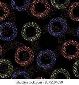 Seamless pattern with pink circles. The Memphis style. Geometrical figure. Seamless vector illustration with pink and purple geometric shapes.