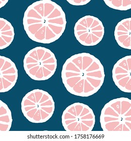 Seamless pattern with pink  citrus fruit design. Repeat  background for sale, textile, pillow, poster, banner. Vector Illustration