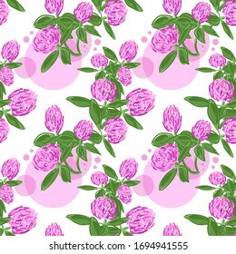 Seamless pattern with pink clover flowers.