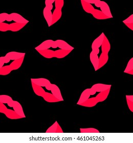 seamless pattern of pink color female lips on a black background
