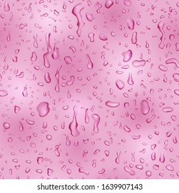 Seamless pattern in pink colors with drops and streaks of water, flowing down the surface