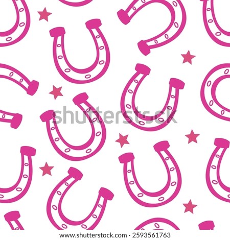 Seamless pattern of Pink core horseshoe on a white background. Cowboy western and wild west theme seamless pattern.