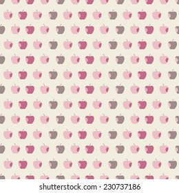 Seamless pattern. Pink, cream, brown colors. Illustration of sweet apples on cream background. Also for printing on paper and fabric. 