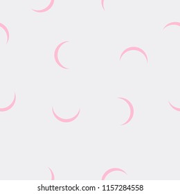 Seamless Pattern Pink Crescent On Gray Background. Abstract Geometric Simple Graphic Print Night Sky With Moon, Baby Kid Bedroom Design, Cute Girly Vintage Wallpaper, Vector Eps 10