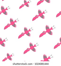 Seamless pattern with a pink crow