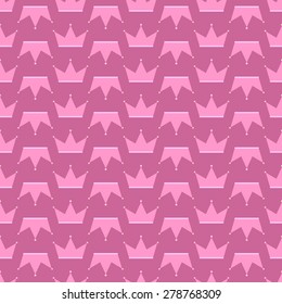 Seamless pattern of pink crowns for the little princess on a dark pink background