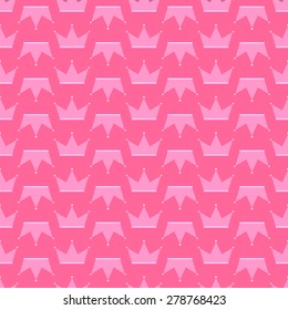 Seamless pattern of pink crowns for the little princess in a pink background