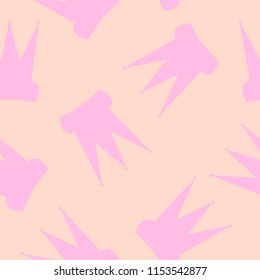 Seamless pattern. Pink crowns on a creamy background.