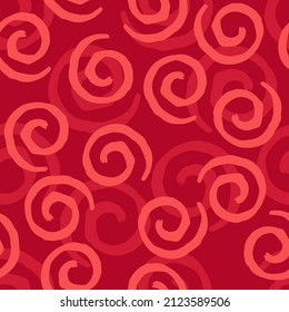 Seamless pattern with pink curls on red background. Vector design for textile, backgrounds, clothes, wrapping paper, web sites and wallpaper. Fashion illustration seamless pattern.