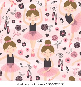 seamless pattern pink with cute ballerina - vector illustration, eps