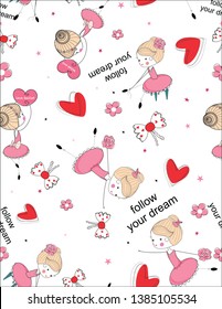 seamless pattern pink with cute ballerina - vector illustration, eps - Vector