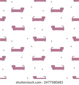 Seamless pattern with pink Dachshund dog. Vector illustration.