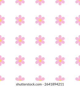 Seamless pattern with pink daisy flowers on white background. Vector illustration