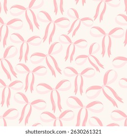Seamless pattern with pink decorative bows on a light background. Cute and feminine vector design, perfect for gift wrap, greeting cards, fabric, and decoration.