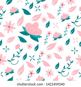 Seamless pattern of pink decorative floral with white background.