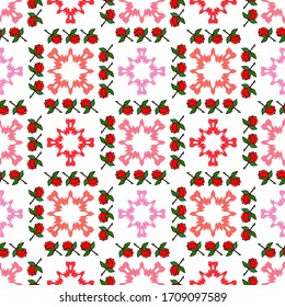 Patrón impecable con rosas decorativas rosas con trazo negro sobre fondo blanco. Victoriano. Ilustración para diseño web o impresión.