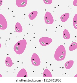 Seamless pattern of pink dinosaur eggs. For textile, fabric packaging, boxes, cardboard, wrapping paper.
Cartoon style. Hand-drawn. Vector