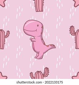 seamless pattern pink dinosaur vector illustration