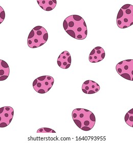 Seamless pattern of pink dinosaurus egg. Isolated on white background. Vector illustration.