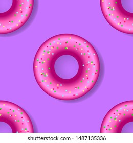 Seamless pattern. Pink donut background. Vector illustration