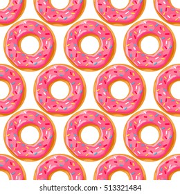 Seamless Pattern With Pink Donut. Vector Illustration