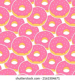 Patrón sin foco con donuts rosados al estilo de las caricaturas. Fondo de la ilustración de la alimentación del vector.