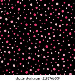 Seamless pattern with pink dots with black background.